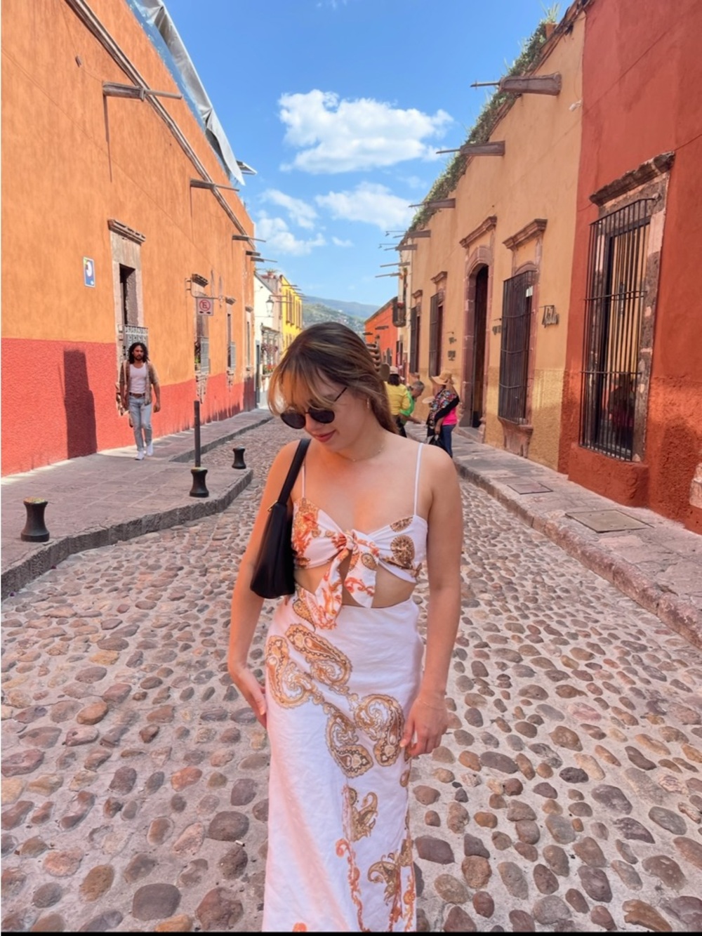 Bardot White Strapless Maxi Dress with Gold & Orange Paisley